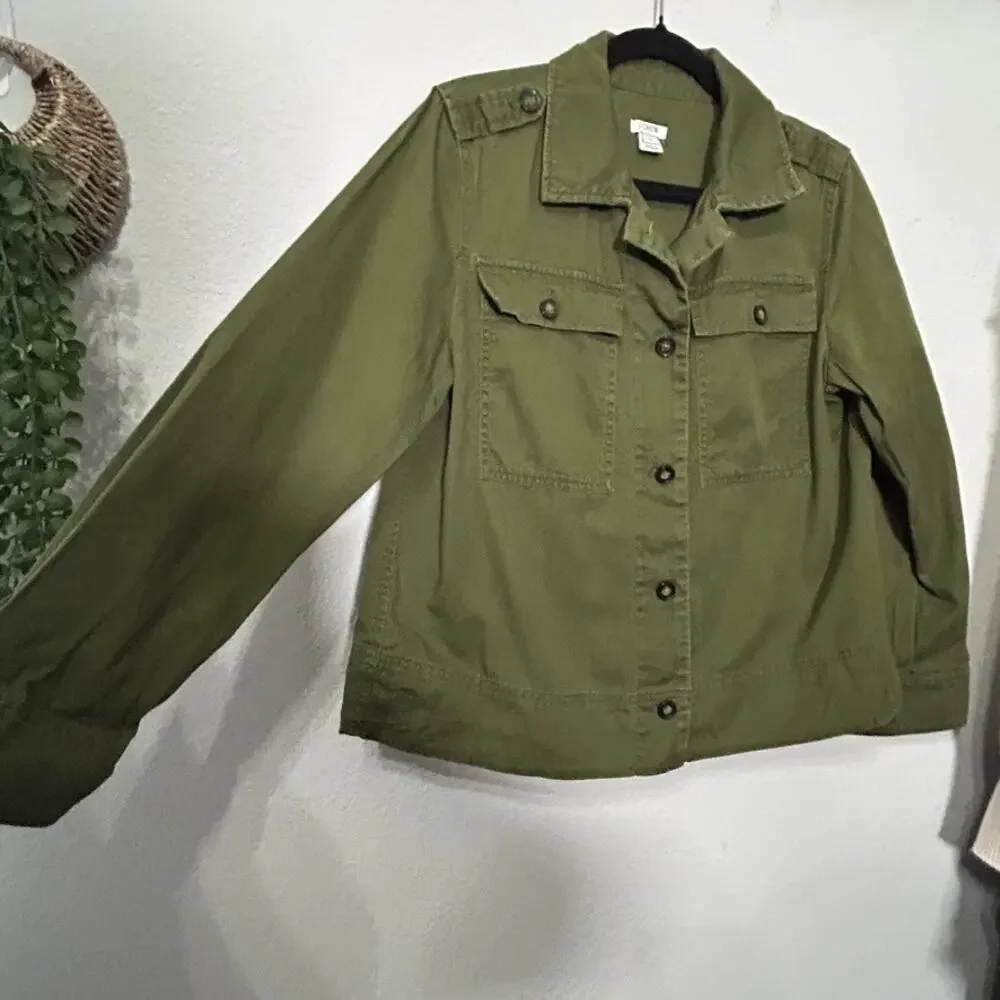 J. Crew 100% Cotton Button-Front Safari Shirt Jacket Shacket Sz Small Army Green